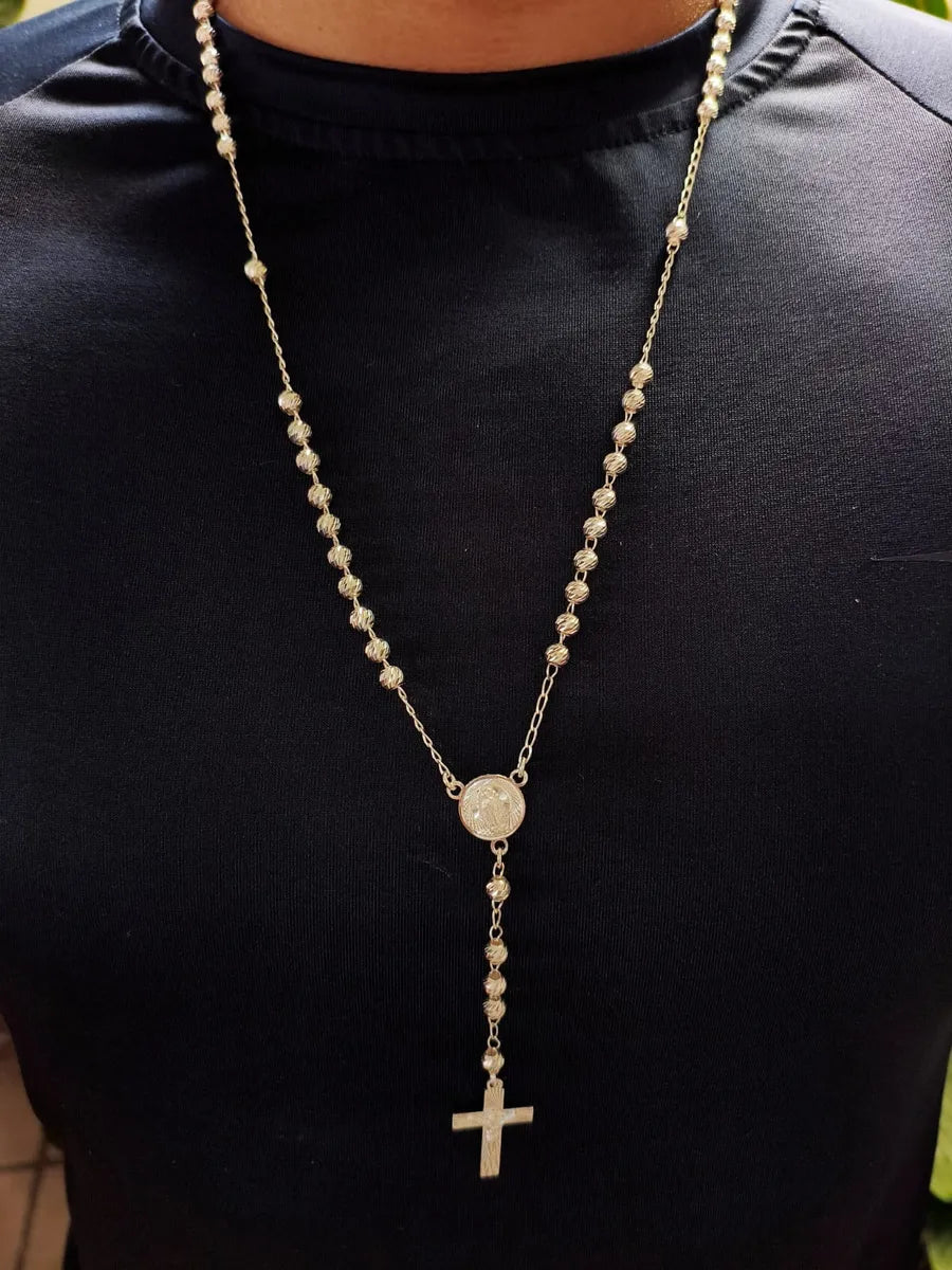 Camandula - Rosario Oro Blanco Diamantado + Caja de Lujo Gratis