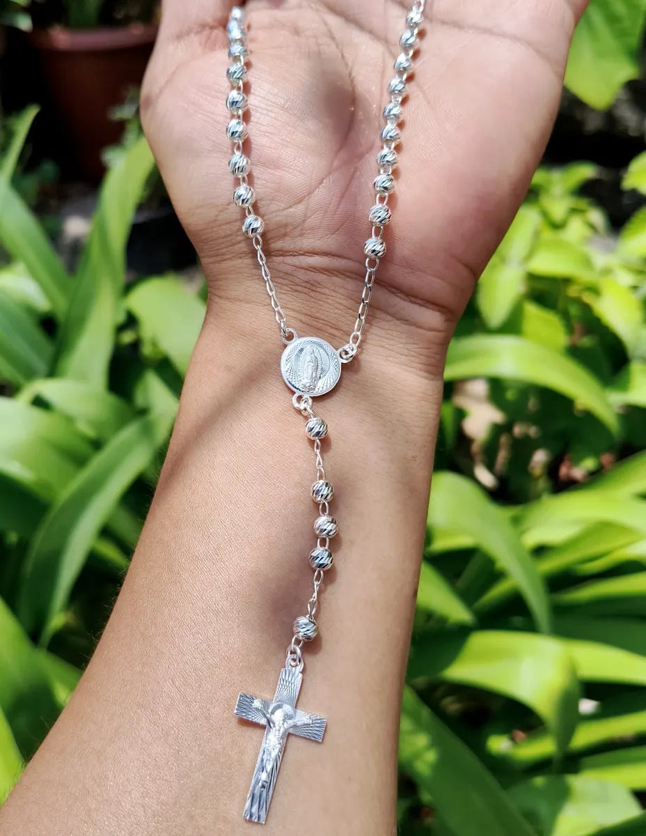 Camandula - Rosario Oro Blanco Diamantado + Caja de Lujo Gratis