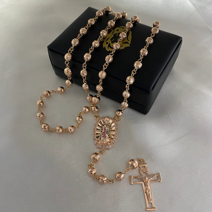 Camandula - Rosario Oro Rosa Diamantado + Caja de Lujo Gratis